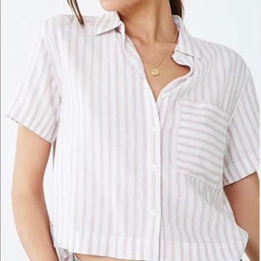 Cropped Linen Button-Down. Striped. Size Small. Worn once.